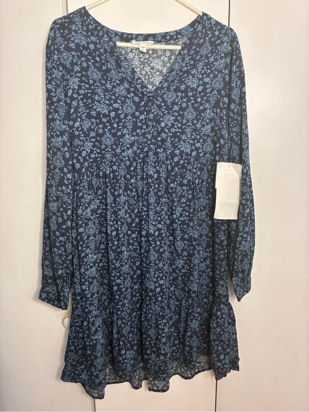 BeachLunchLounge Dress Women M Blue On Blue Botanical Print Boho Prairie Peasant